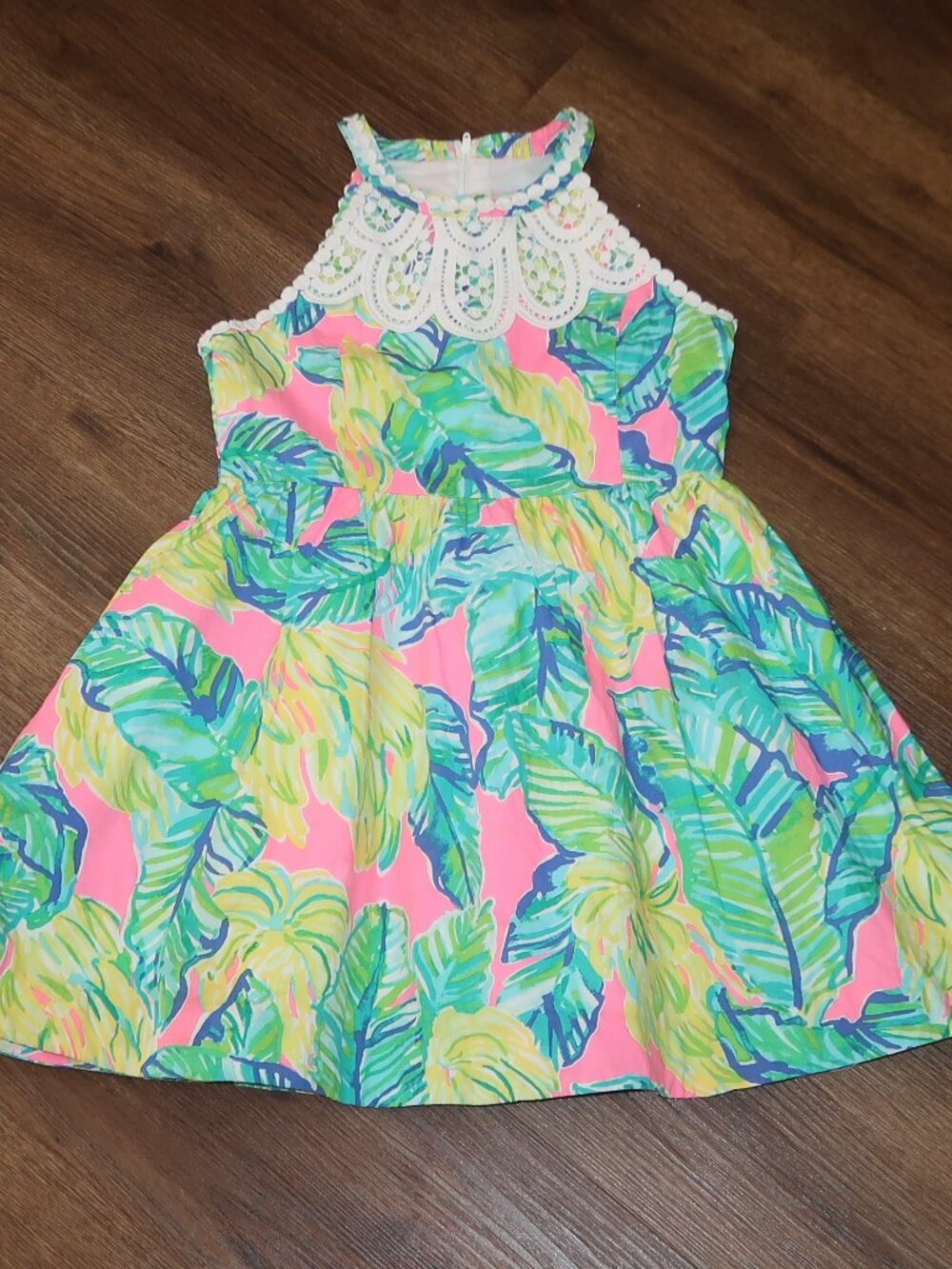 Girls Lilly Pulitzer Pink Sunset Local Flare Kinley Dress Tropical A-line sz 10